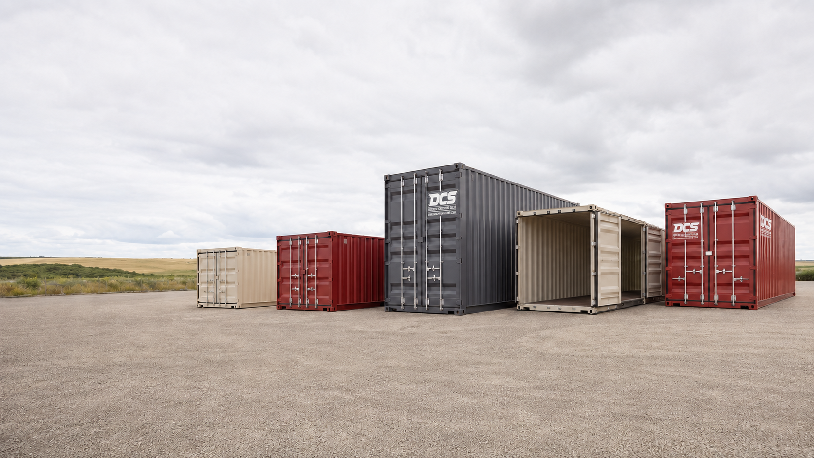 Lineup of new shipping container models in a professional Saskatchewan container yard
